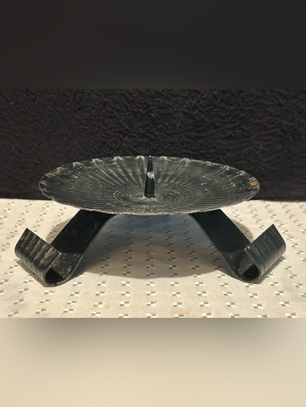 Vintage Metal Candle Holder Black Rustic MCM Decor